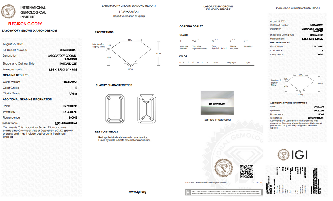 IGI CERTIFIED 1.04 CT EMERALD CUT LAB-GROWN DIAMOND, VVS2 CLARITY