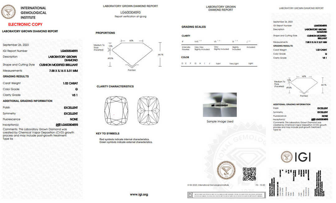 GIA CERTIFIED 1.02 CT LONG CUSHION BRILLIANT CUT LAB GROWN DIAMOND, VS1 CLARITY, G COLOR