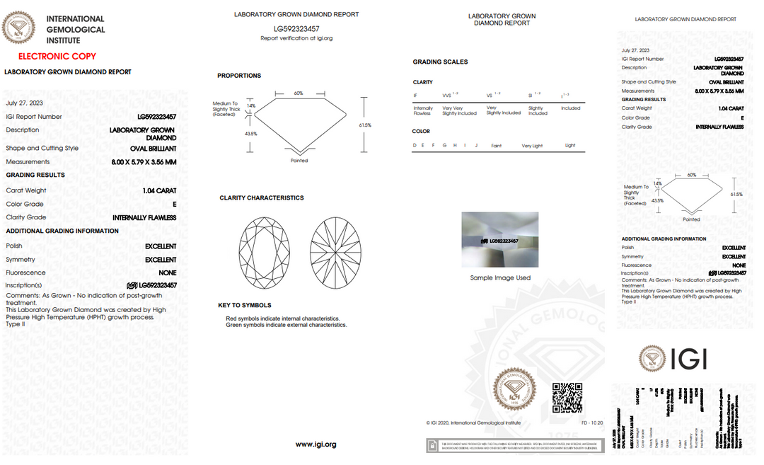 IGI CERTIFIED 1.04 CT OVAL LAB GROWN DIAMOND - INTERNALLY FLAWLESS (IF)