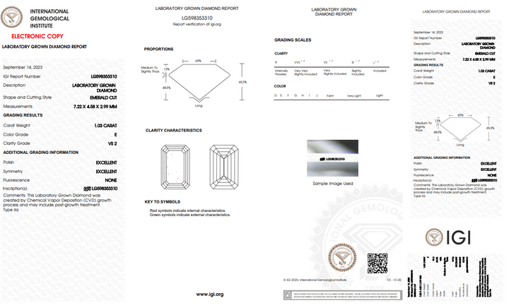 IGI CERTIFIED 1.03 CT EMERALD-CUT LAB-GROWN DIAMOND | VS2 CLARITY | E COLOR