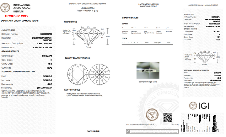 IGI CERTIFIED 1 CT ROUND LAB-GROWN DIAMOND, VS1 CLARITY