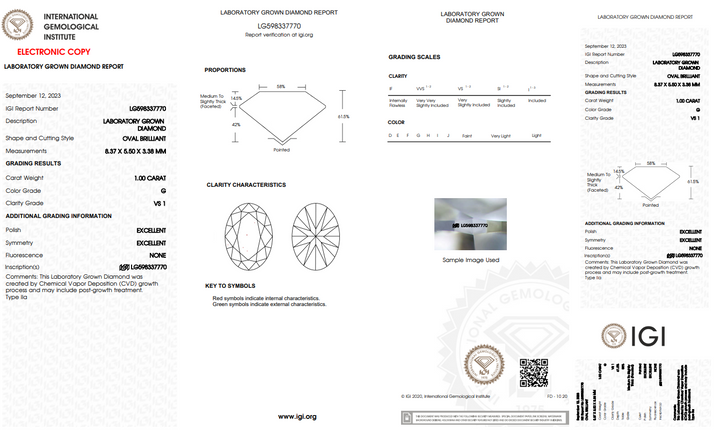 IGI CERTIFIED 1 CT OVAL LAB-GROWN DIAMOND, VS1 CLARITY