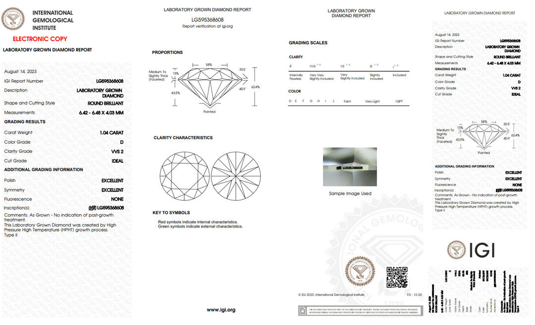 1.04 CT ROUND IGI Certified Lab-Grown Diamond with VVS2 Clarity