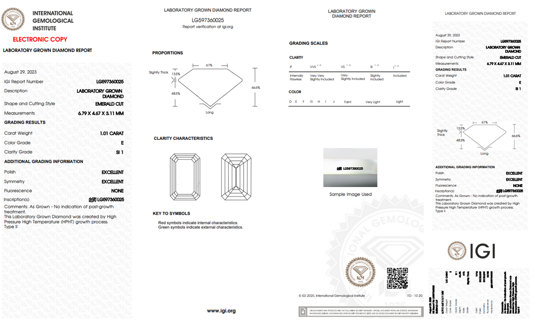 DIAMANT DE LABORATOIRE TAILLE ÉMERAUDE DE 1,01 CT CERTIFIÉ IGI AVEC CLARTÉ SI1