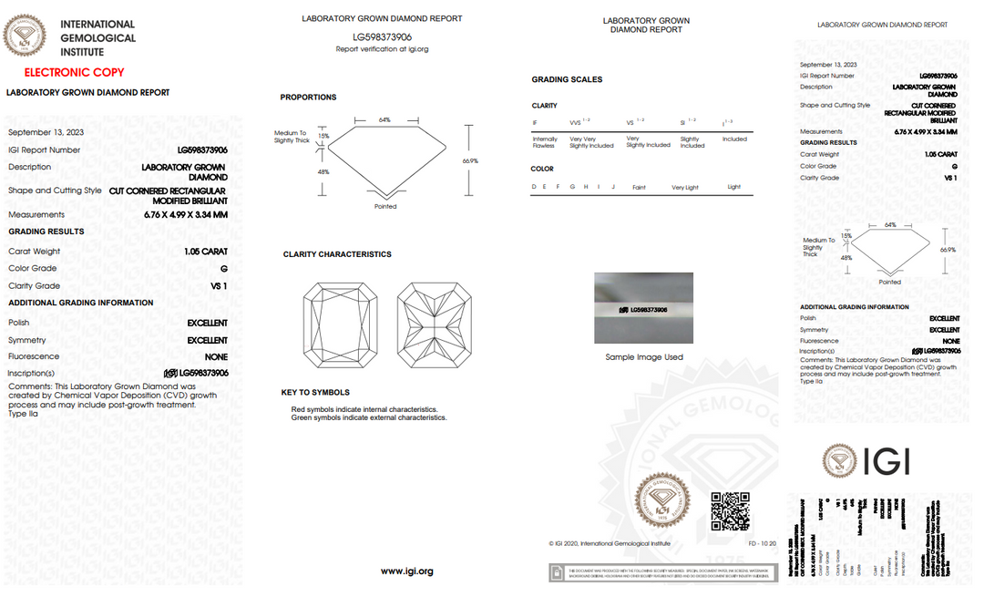 DIAMANT CULTIVÉ EN LABORATOIRE RADIANT DE 1,05 CT CERTIFIÉ IGI - CLARTÉ VS1 - COULEUR G