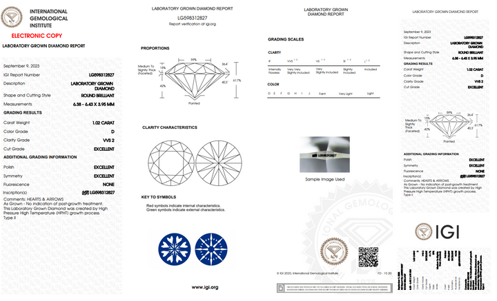 IGI CERTIFIED 1.02 CT ROUND LAB-GROWN DIAMOND - VVS2 D COLOR