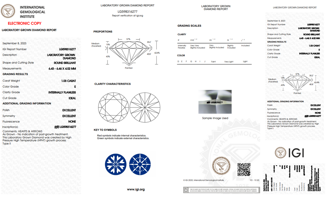 DIAMANT ROND DE 1,03 CT CERTIFIÉ IGI, IMPECCABLE À L'INTÉRIEUR (IF)