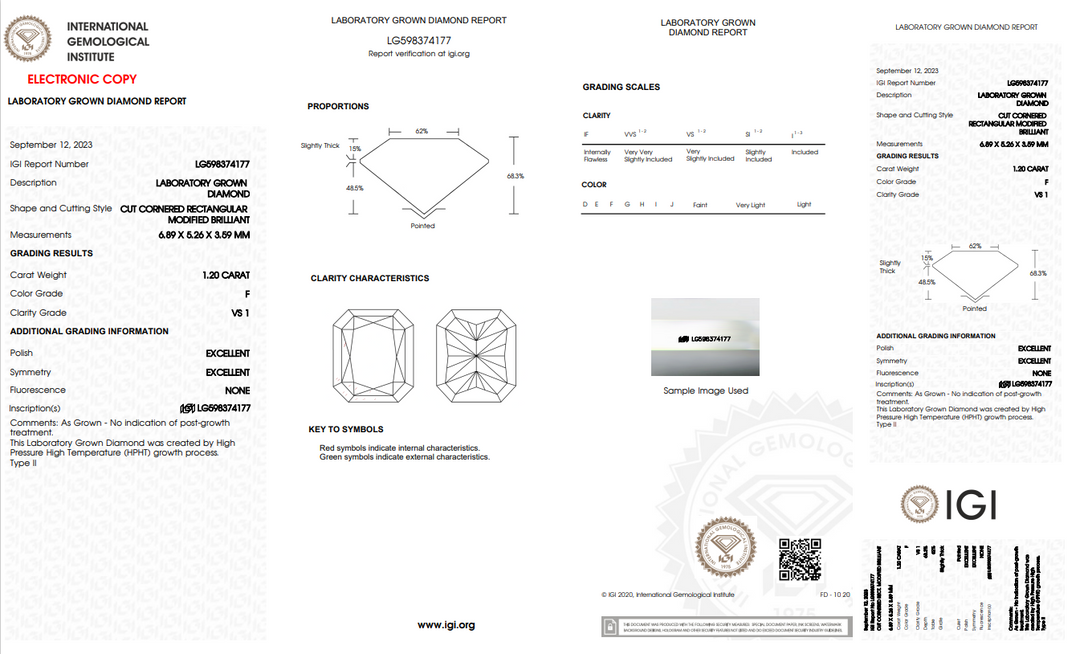 IGI CERTIFIED 1.20 CT RADIANT CUT LAB-GROWN DIAMOND, VS1 CLARITY, F COLOR, BLUE SHADE