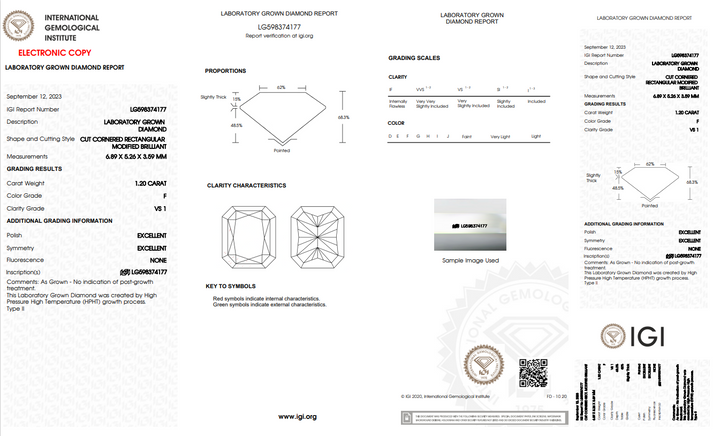 IGI CERTIFIED 1.20 CT RADIANT CUT LAB-GROWN DIAMOND, VS1 CLARITY, F COLOR, BLUE SHADE