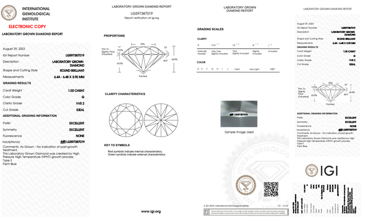 DIAMANT ROND CULTIVÉ EN LABORATOIRE CERTIFIÉ IGI | VVS2 | QUALITÉ EXCEPTIONNELLE