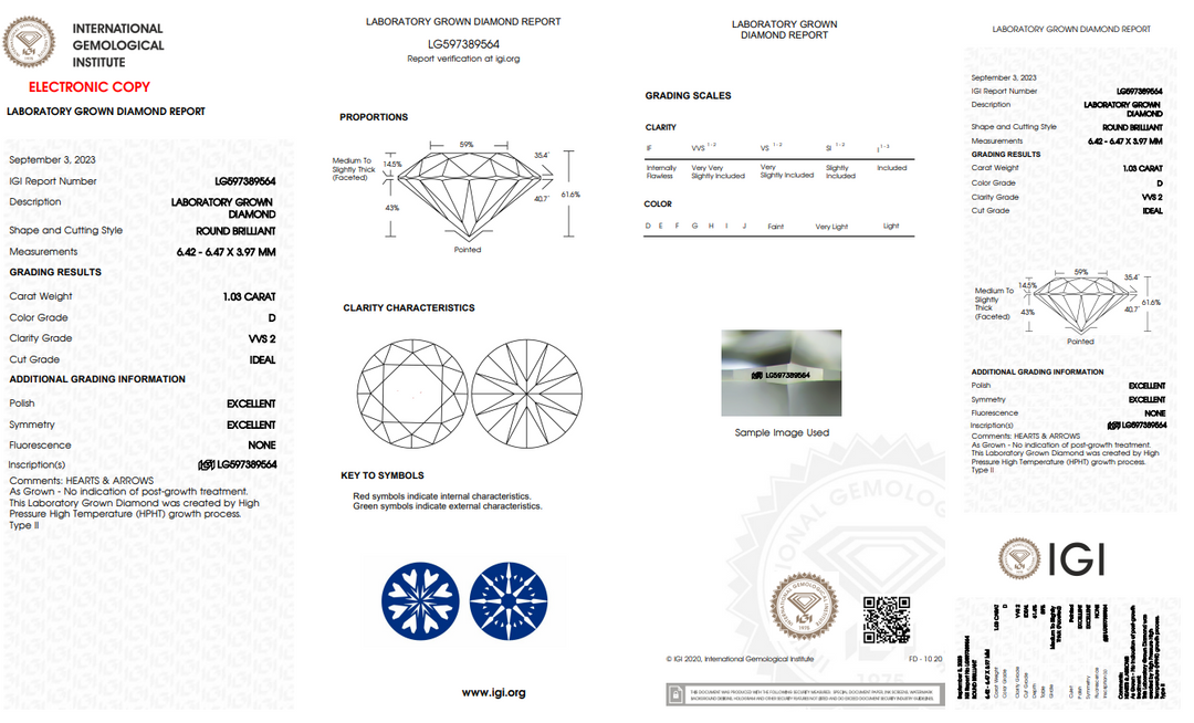 IGI CERTIFIED 1.03 CT ROUND LAB-GROWN DIAMOND | VVS2 CLARITY