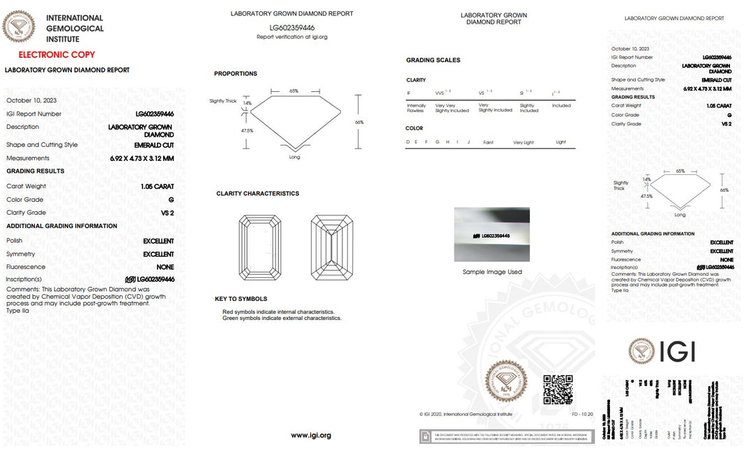 IGI CERTIFIED 1.05 CT EMERALD CUT LAB-GROWN DIAMOND, VS2 CLARITY