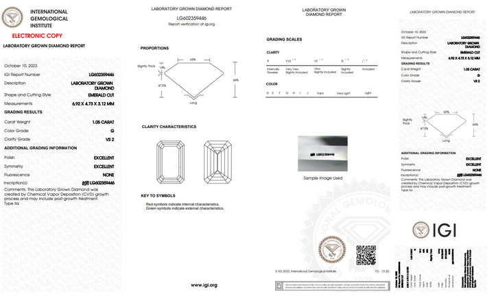 IGI CERTIFIED 1.05 CT EMERALD CUT LAB-GROWN DIAMOND, VS2 CLARITY