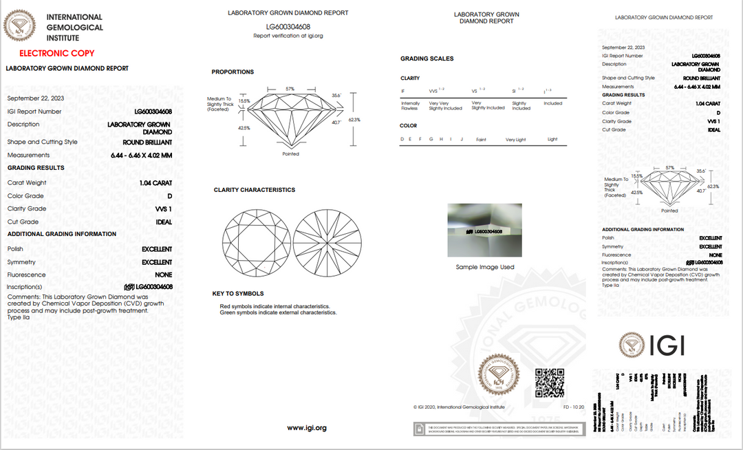 1.04 CT ROUND LAB-GROWN DIAMOND WITH VVS1 CLARITY