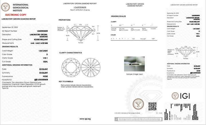 1.04 CT ROUND LAB-GROWN DIAMOND WITH VVS1 CLARITY