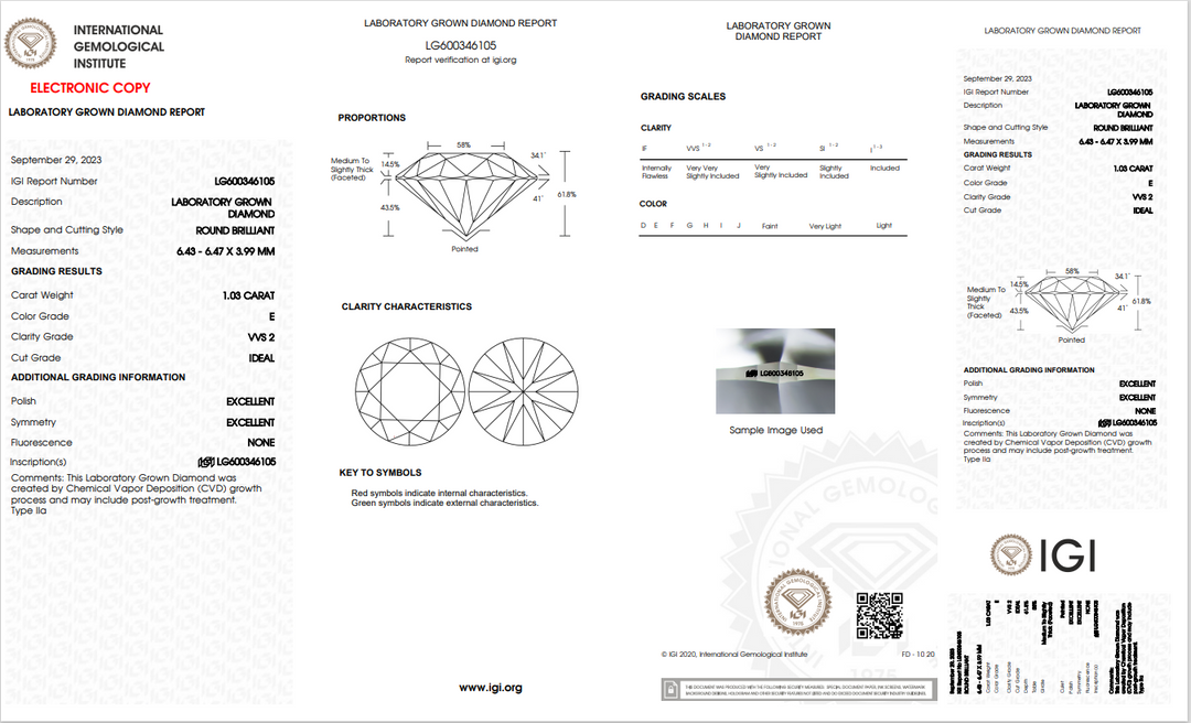 IGI CERTIFIED 1.03 CT ROUND LAB GROWN DIAMOND - VVS2/E