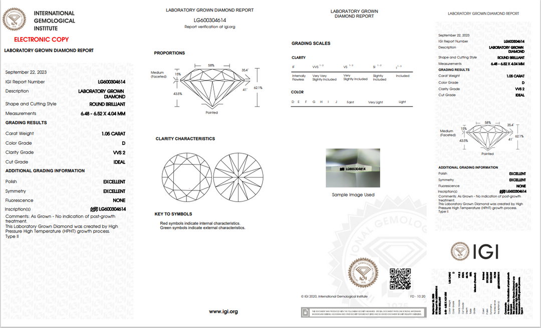 1.05 CT ROUND LAB-GROWN DIAMOND - VVS2 CLARITY, EXCEPTIONAL SPARKLE