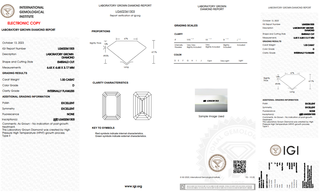 IGI CERTIFIED 1 CT EMERALD CUT LAB-GROWN DIAMOND, FLAWLESS (IF)