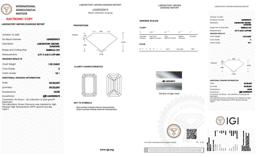 IGI CERTIFIED 1 CT EMERALD LAB-GROWN DIAMOND, VS1 CLARITY