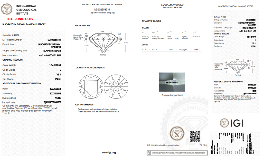 IGI CERTIFIED 1.04 CT ROUND LAB-GROWN DIAMOND, VS1 CLARITY