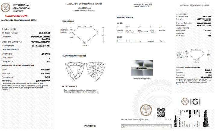 IGI CERTIFIED 1.04 CT TRILLIANT CUT LAB-GROWN DIAMOND, VS1 CLARITY, D COLOR