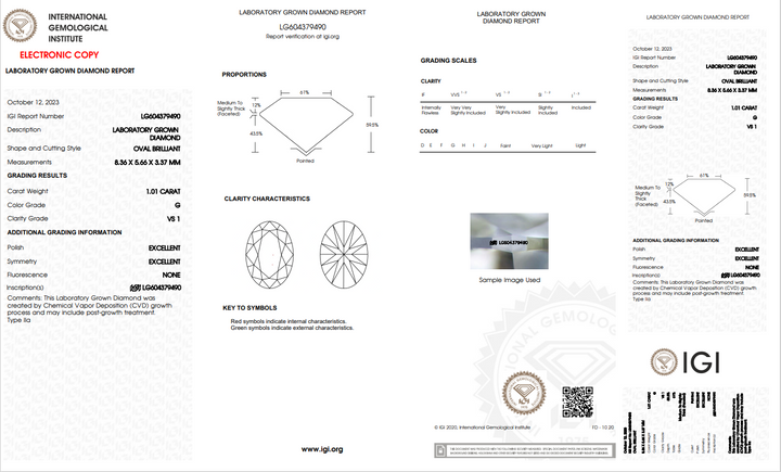 IGI CERTIFIED 1.01 CT OVAL LAB-GROWN DIAMOND, VS1 CLARITY