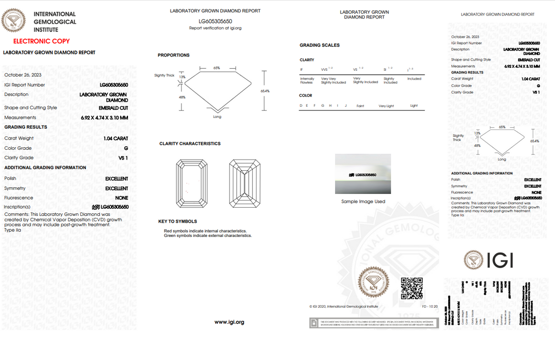 IGI CERTIFIED 1.04 CT EMERALD LAB-GROWN DIAMOND, VS1 CLARITY