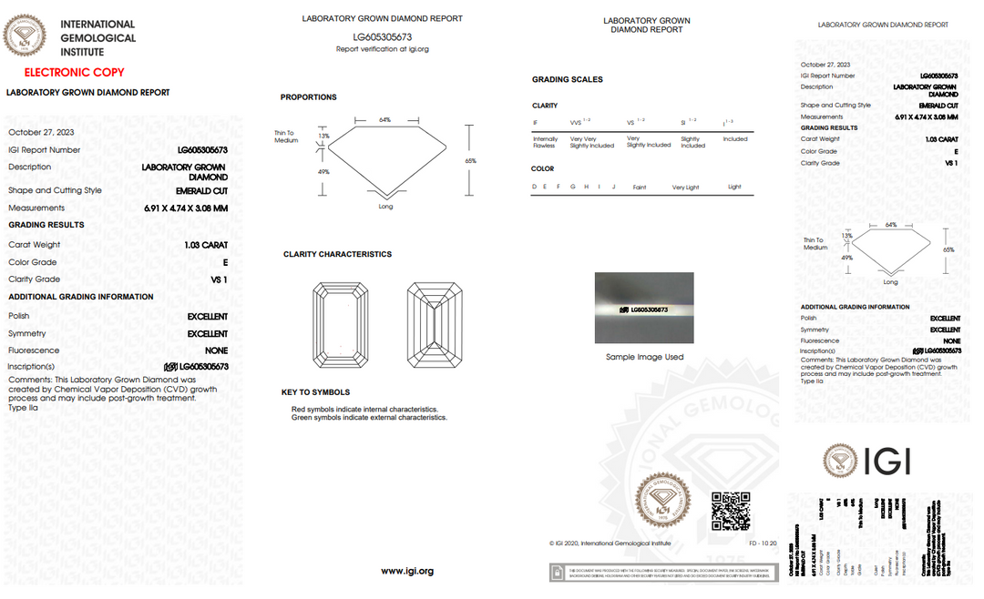 IGI CERTIFIED 1.03 CT EMERALD LAB-GROWN DIAMOND, VS1 CLARITY