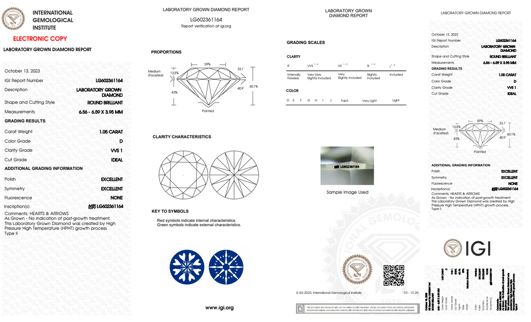 1.05 CT ROUND LAB-GROWN DIAMOND - EXCEPTIONAL VVS1 CLARITY