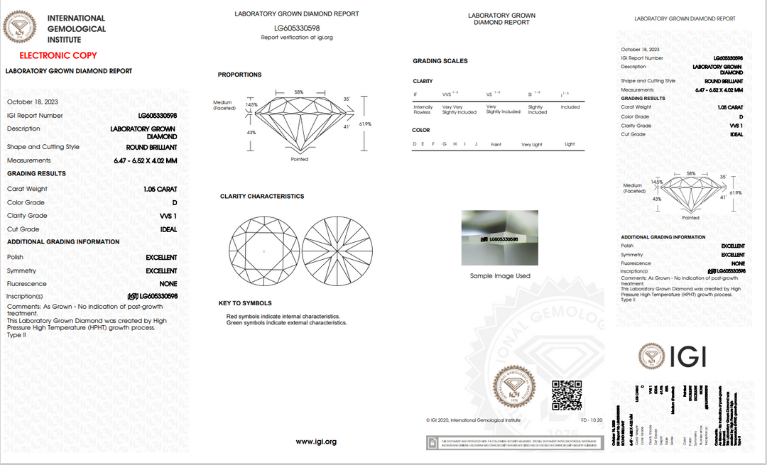 DIAMANTE REDONDO CRECIDO EN LABORATORIO DE 1,05 CT CON CLARIDAD VVS1