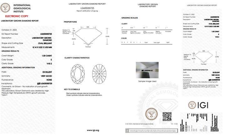 IGI CERTIFIED 1 CT OVAL LAB-GROWN DIAMOND, VVS2, E COLOR