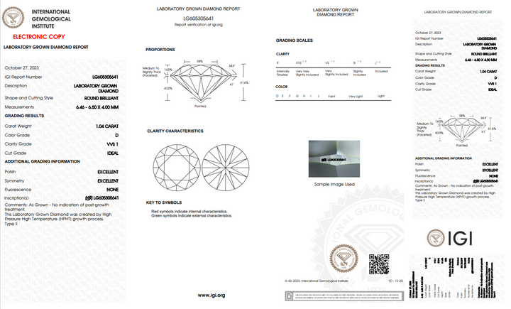 1.04 CT ROUND LAB-GROWN DIAMOND WITH VVS1 CLARITY