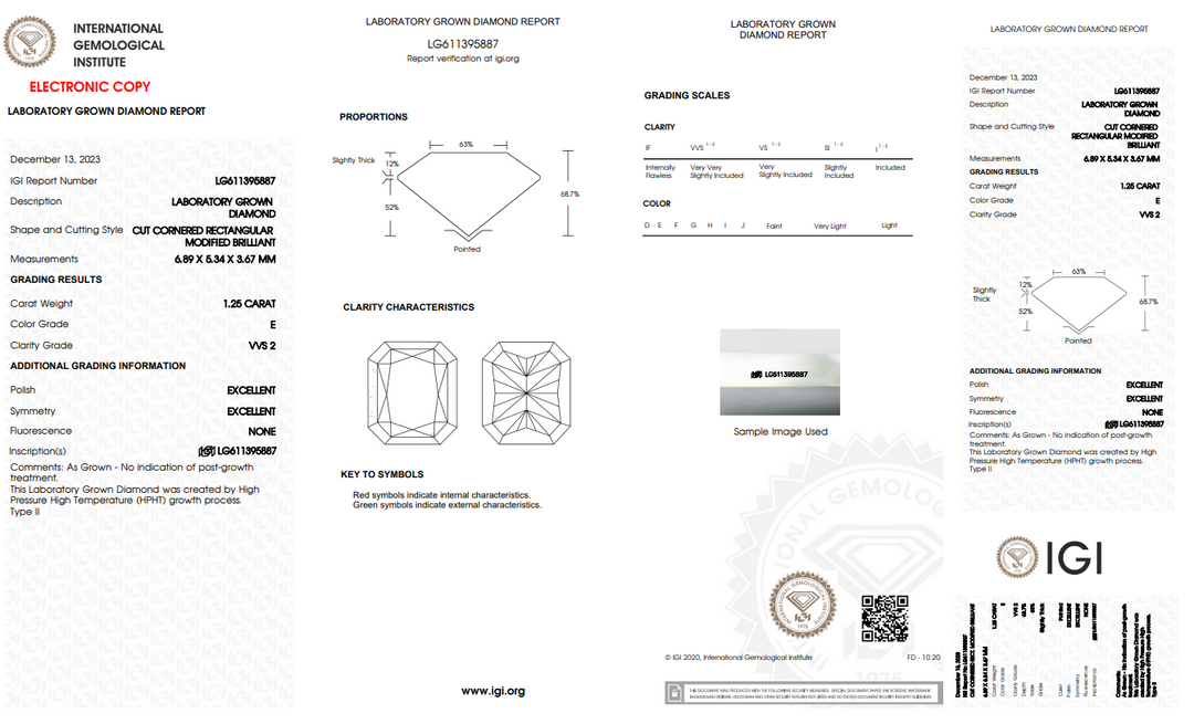 IGI CERTIFIED 1.25 CT RADIANT CUT LAB-GROWN DIAMOND, VVS2 CLARITY, E COLOR