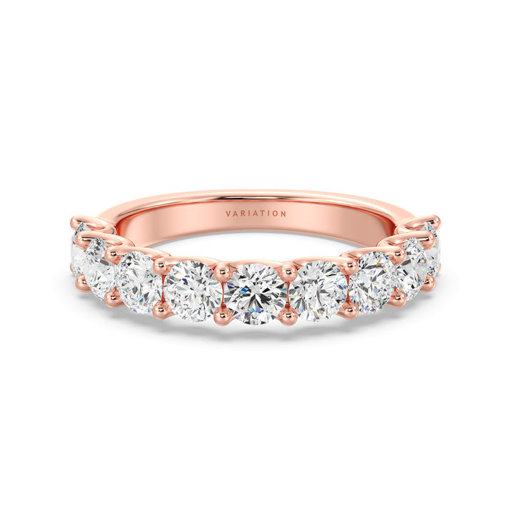 9 Stone Round Cut Lab-Grown Diamond Scallop Half-Eternity Wedding Ring in 18K Rose Gold with EF/VS Diamonds