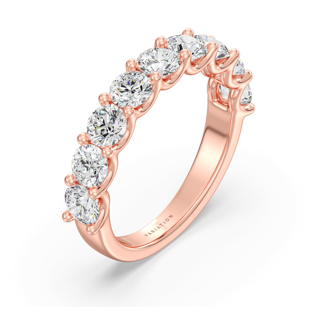 9 Stone Round Cut Lab-Grown Diamond Scallop Half-Eternity Wedding Ring in 18K Rose Gold with EF/VS Diamonds