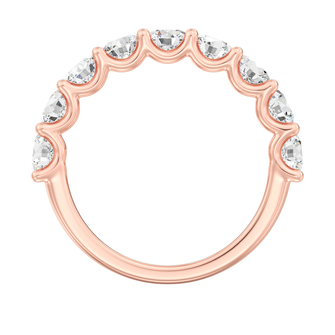 9 Stone Round Cut Lab-Grown Diamond Scallop Half-Eternity Wedding Ring in 18K Rose Gold with EF/VS Diamonds