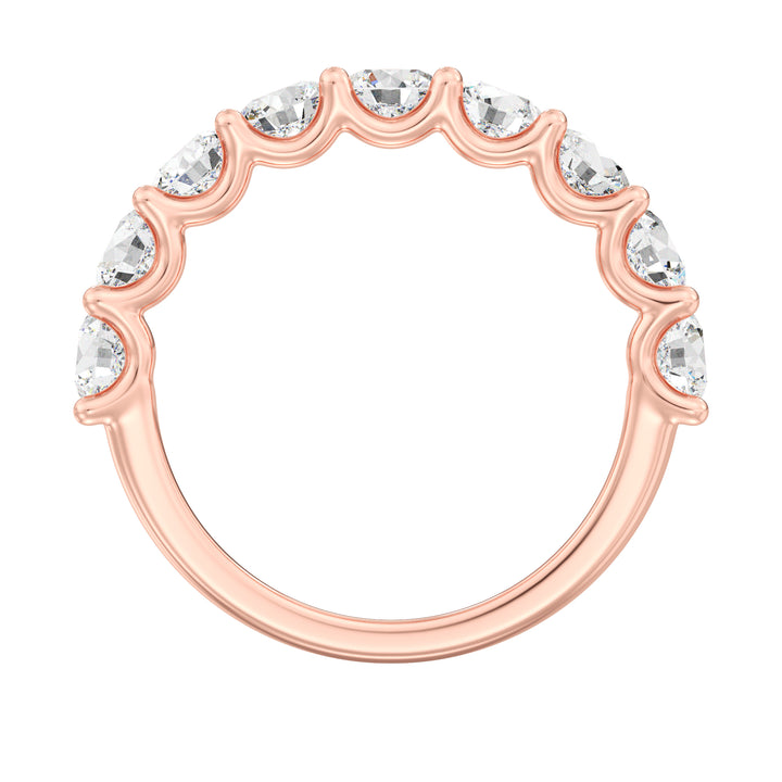 9 Stone Round Cut Lab-Grown Diamond Scallop Half-Eternity Wedding Ring in 18K Rose Gold with EF/VS Diamonds