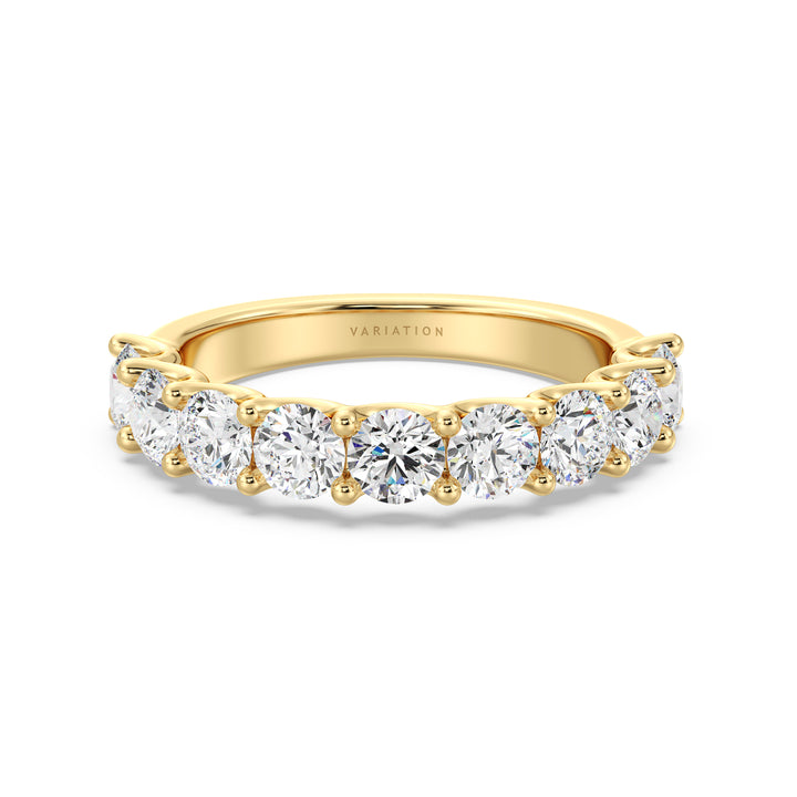 9 Stone Round Cut Lab-Grown Diamond Scallop Half-Eternity Wedding Ring in 18K Yellow Gold with EF/VS Diamonds