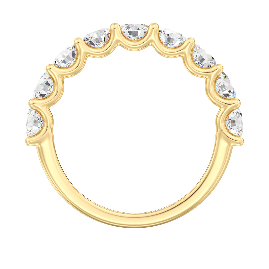 9 Stone Round Cut Lab-Grown Diamond Scallop Half-Eternity Wedding Ring in 18K Yellow Gold with EF/VS Diamonds