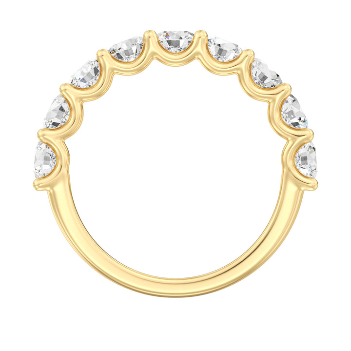 9 Stone Round Cut Lab-Grown Diamond Scallop Half-Eternity Wedding Ring in 18K Yellow Gold with EF/VS Diamonds