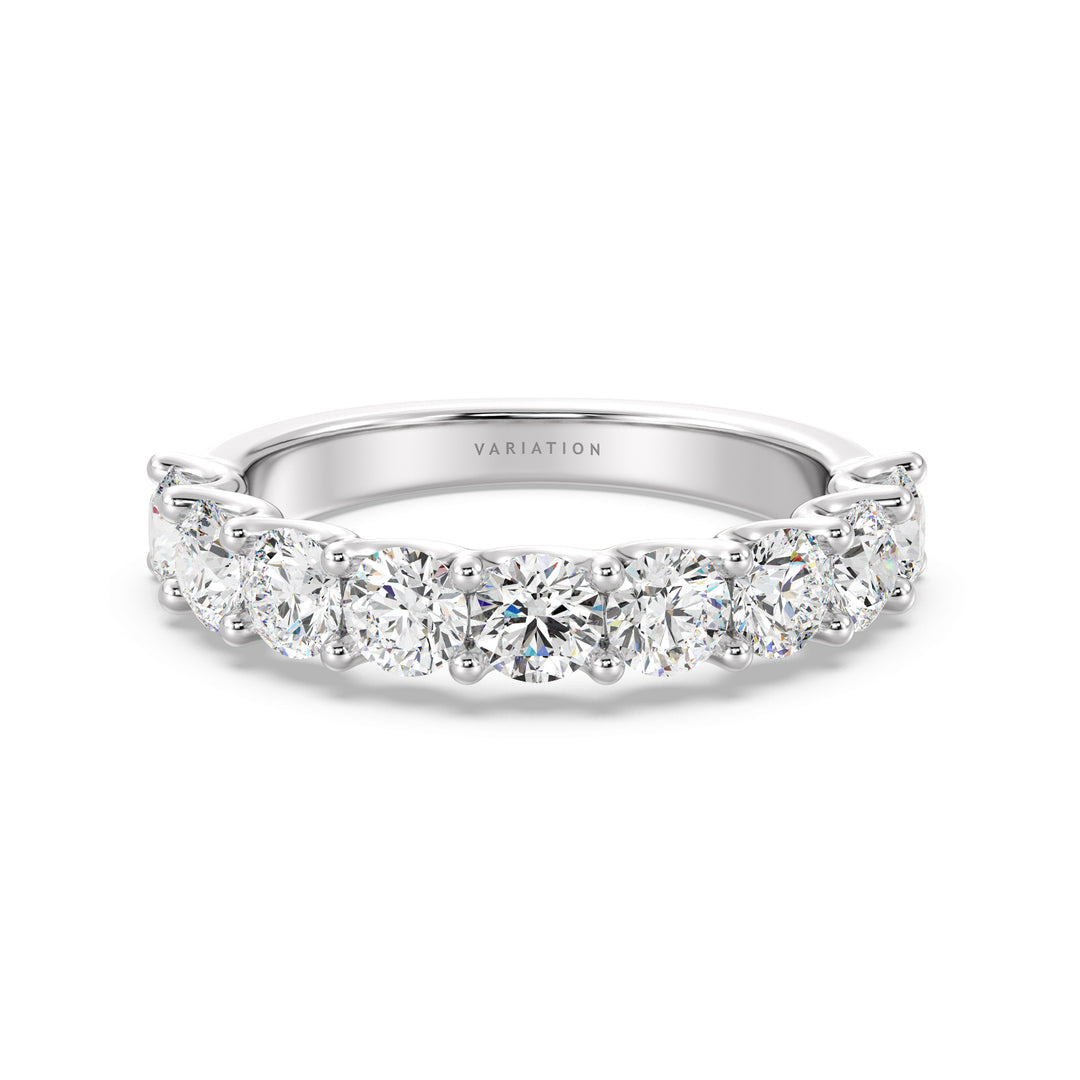 9 Stone Round Cut Lab-Grown Diamond Scallop Half-Eternity Wedding Ring in 18K White Gold with EF/VS Diamonds