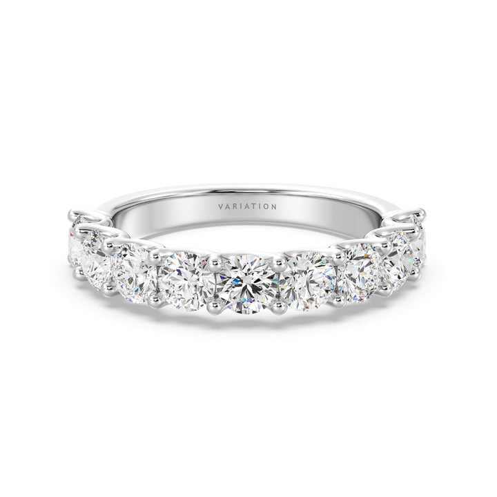 9 Stone Round Cut Lab-Grown Diamond Scallop Half-Eternity Wedding Ring in 18K White Gold with EF/VS Diamonds