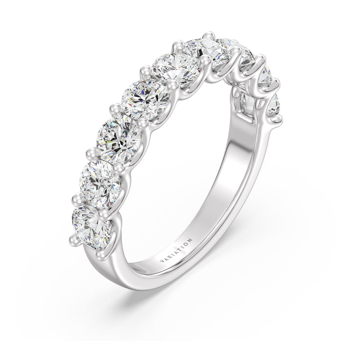 9 Stone Round Cut Lab-Grown Diamond Scallop Half-Eternity Wedding Ring in 18K White Gold with EF/VS Diamonds