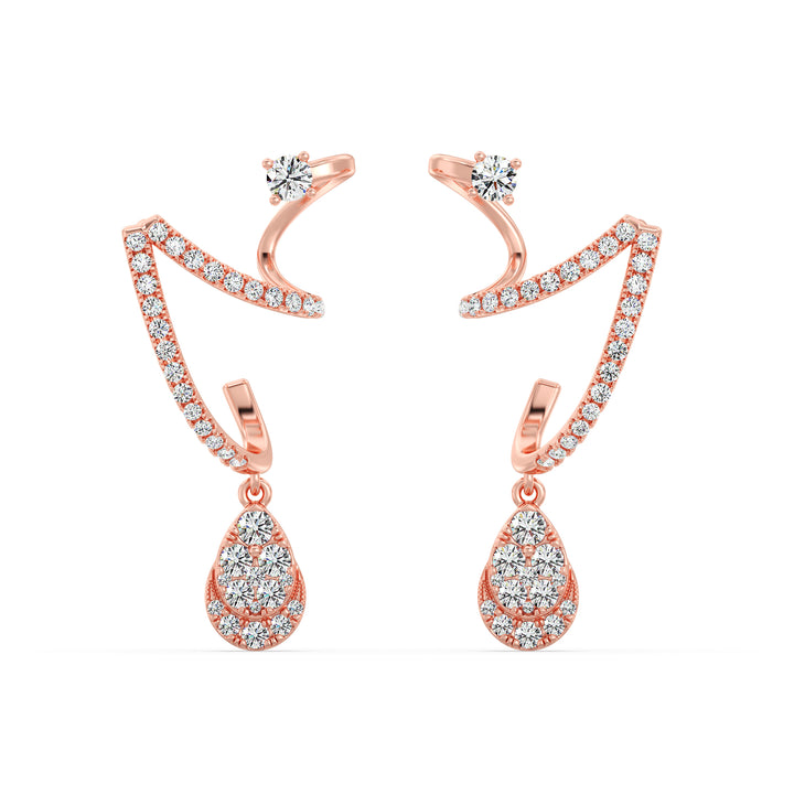 Elegant 18K Rose Gold Lab-Grown Diamond Drop Earrings with 76 Round Cut Diamonds, 0.78ct Total Weight