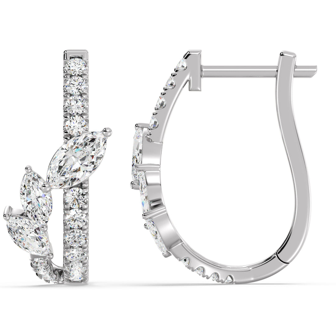 Elegant 18KT White Gold Twist Hoop Earrings adorned with Marquise-Cut and Round Lab-Grown Diamonds, featuring 34 diamonds totaling 1.148ct