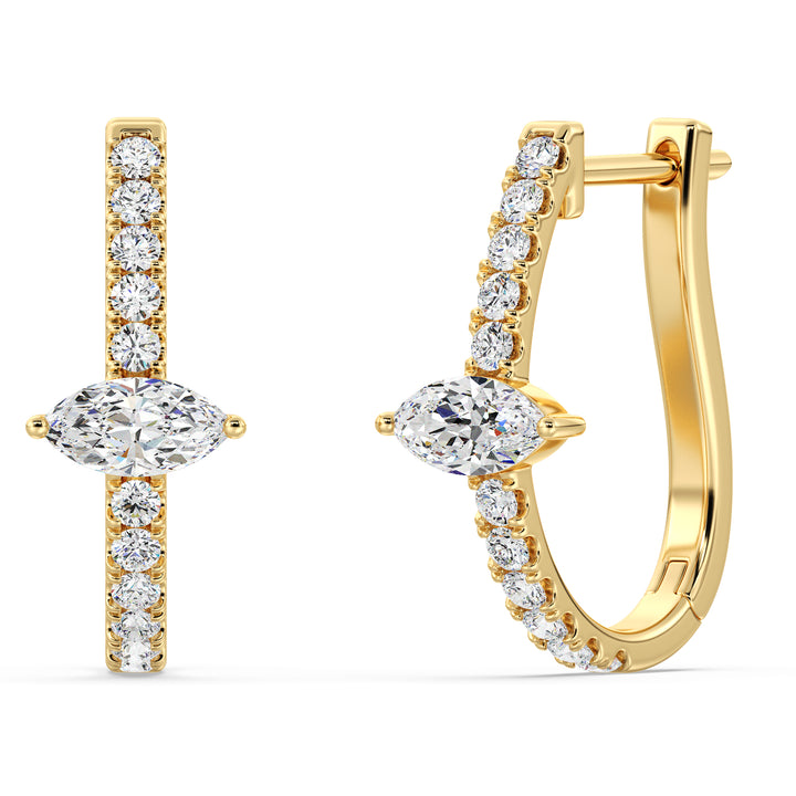 Elegant 18KT Yellow Gold Twist Hoop Earrings with Lab-Grown Diamonds - Round and Marquise Cut, 0.73ct Total