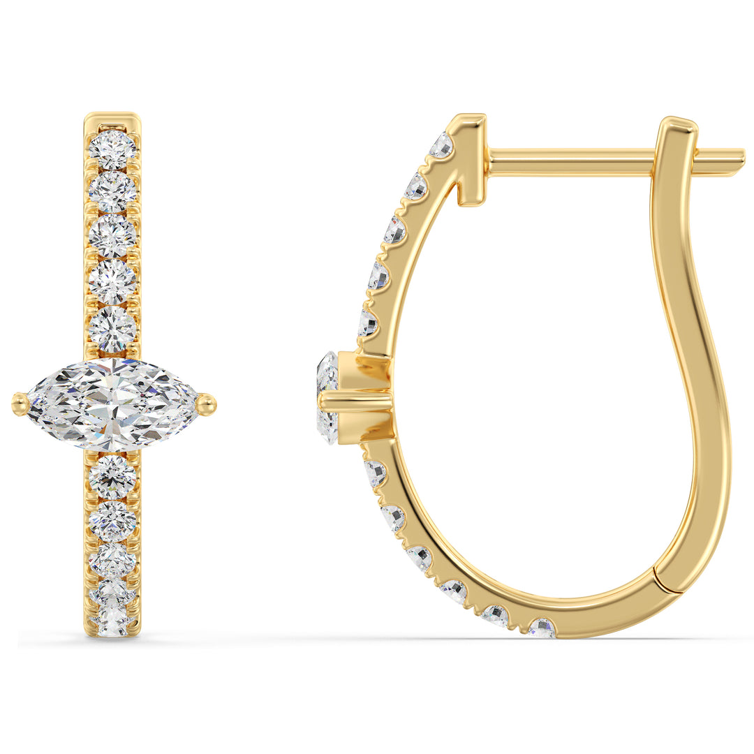 Elegant 18KT Yellow Gold Twist Hoop Earrings with Lab-Grown Diamonds - Round and Marquise Cut, 0.73ct Total