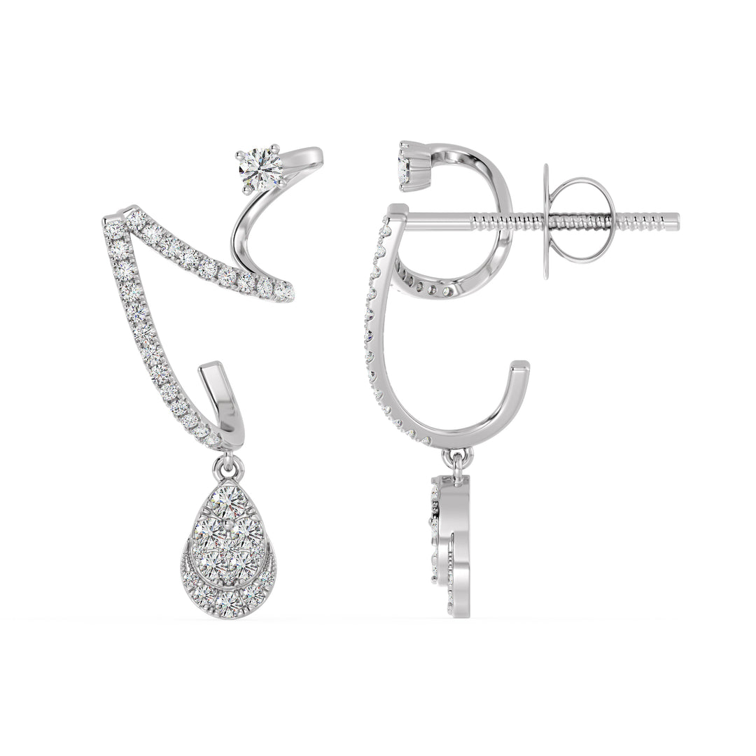 Elegant 18K White Gold Lab-Grown Diamond Drop Earrings with 76 Round Cut Diamonds, 0.78ct Total Weight