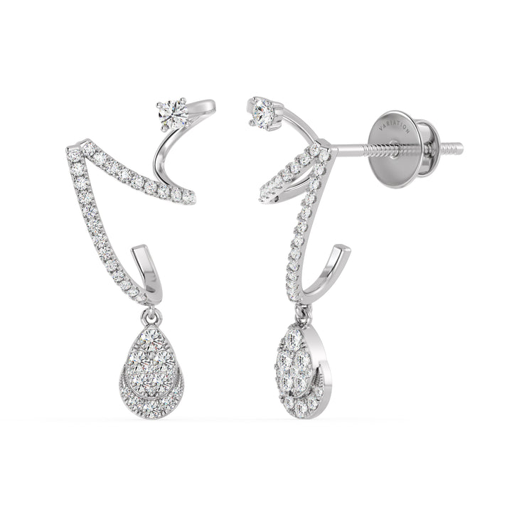 Elegant 18K White Gold Lab-Grown Diamond Drop Earrings with 76 Round Cut Diamonds, 0.78ct Total Weight