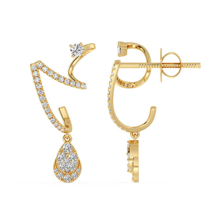 Elegant 18K Yellow Gold Lab-Grown Diamond Drop Earrings with 76 Round Cut Diamonds, 0.78ct Total Weight